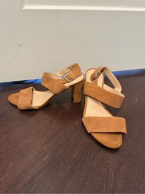 Franco Sarto Tan Suede Block Heel Sandals Size 7
